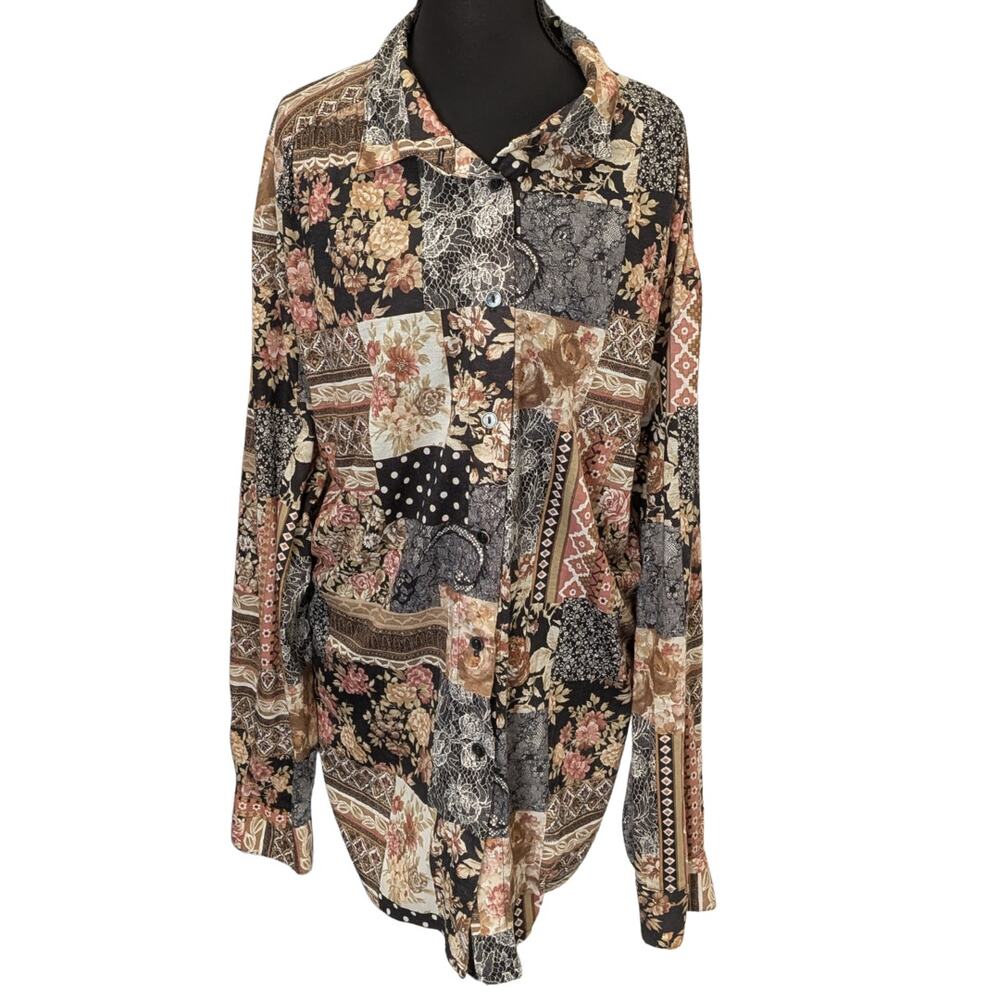 Vintage Patchwork Floral/Baroque Button-Down | Women's 2XL | Donnkenny
